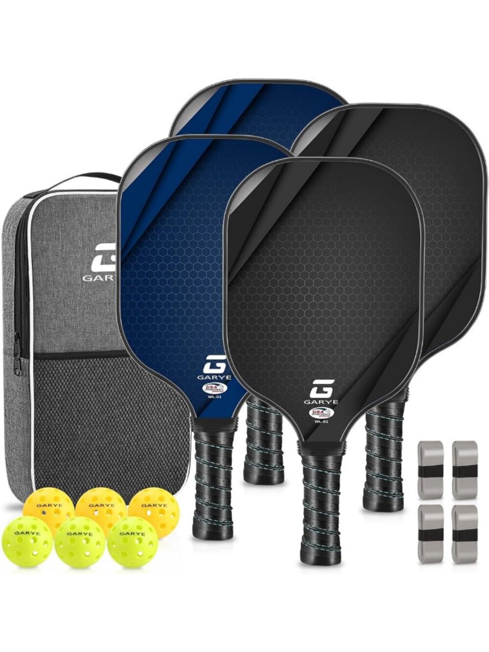 4-Pack Lightweight Carbon Fiber Pickleball Paddles Set with 6 Balls & Bag